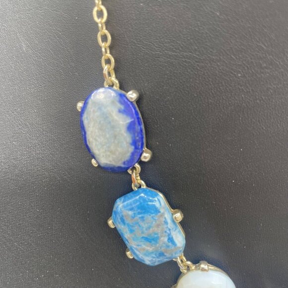 Loft by Ann Taylor Blue Beaded Stone Glass Chain Necklace Gold Tone 17-20 Inches - Picture 5 of 7